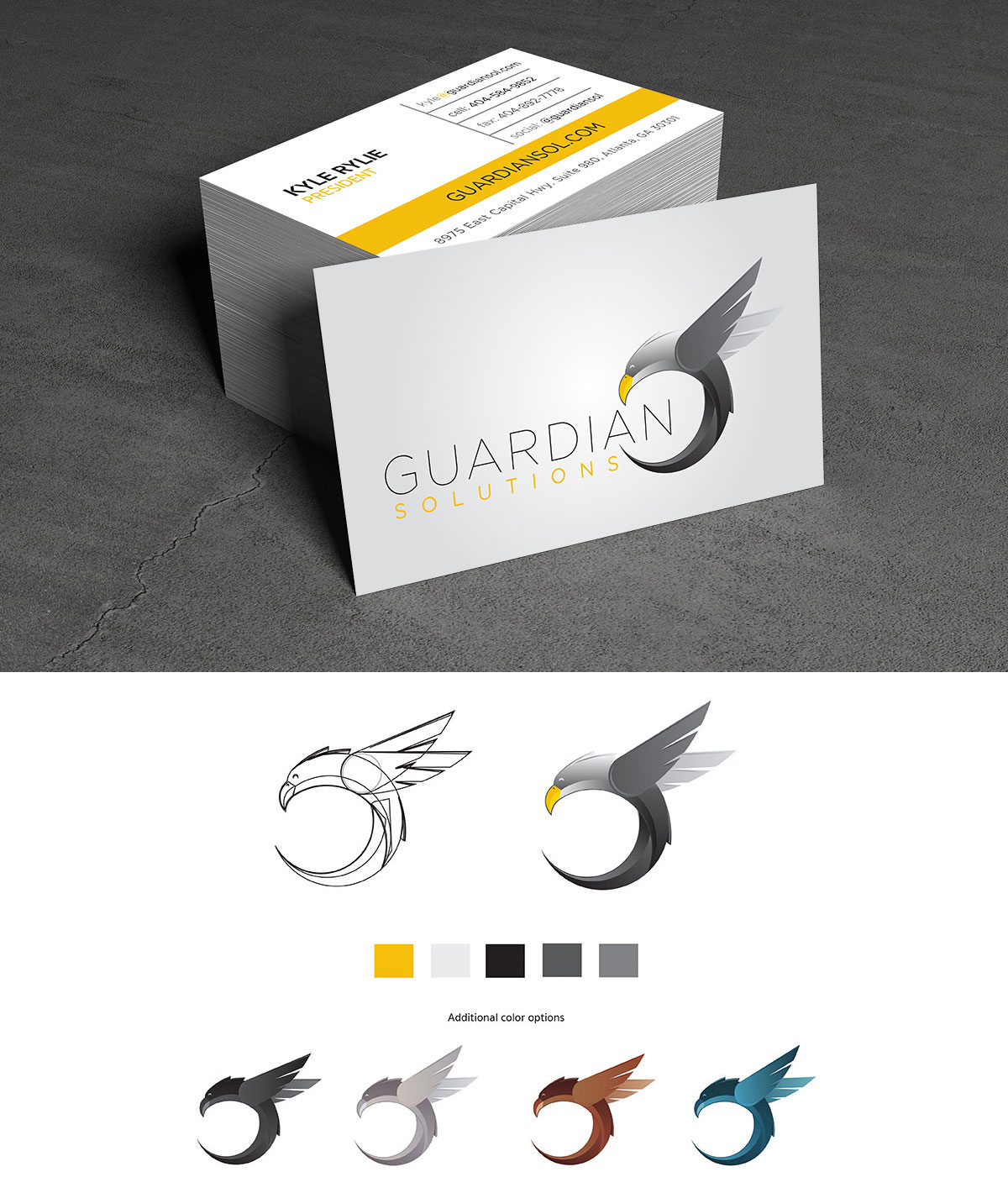 After going over the background of the company, as well as the fundamentals of what they do/believe in, we decided than an eagle would the perfect symbol for Guardian. We discuss why the eagle and the color works best.