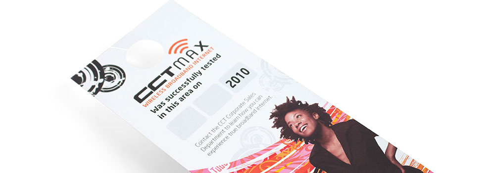 Door hangers are a great way to spread the word about a new business or an upcoming promotion. Similar to EDDM, try to include a coupon, this can help entice new customers to view your products or services. Uncoated Door Hanger Printed by Primo Print
